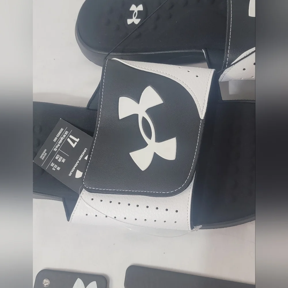 Under Armour Ignite Pro Slide Sandal Slip-on Bkack And White Mens Size 17